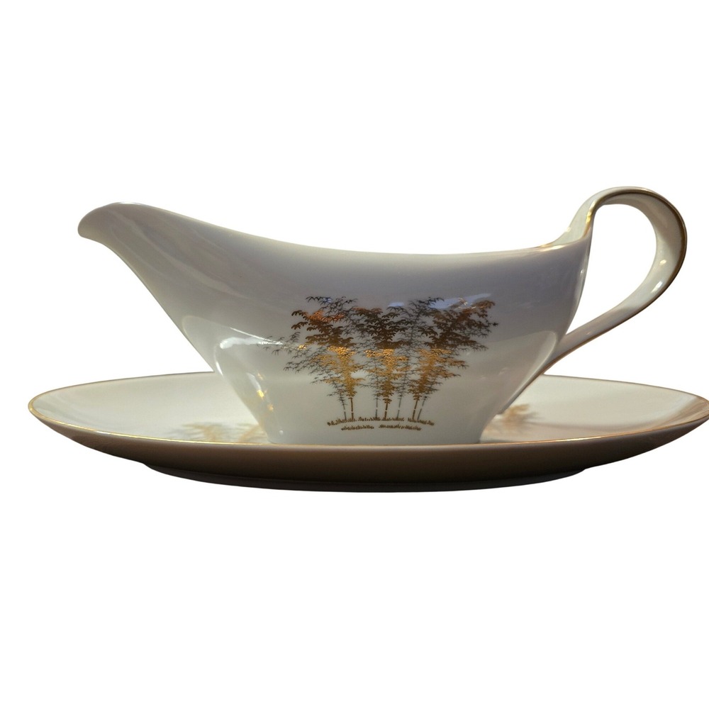 Fukagawa Arita Japan Bamboo Gravy Boat and Underplate Pattern 901 Porcelain
